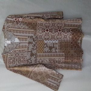 Peachy Pink Brand Top Women Blouse Three Quarter Sleeve High low Hem Tan…